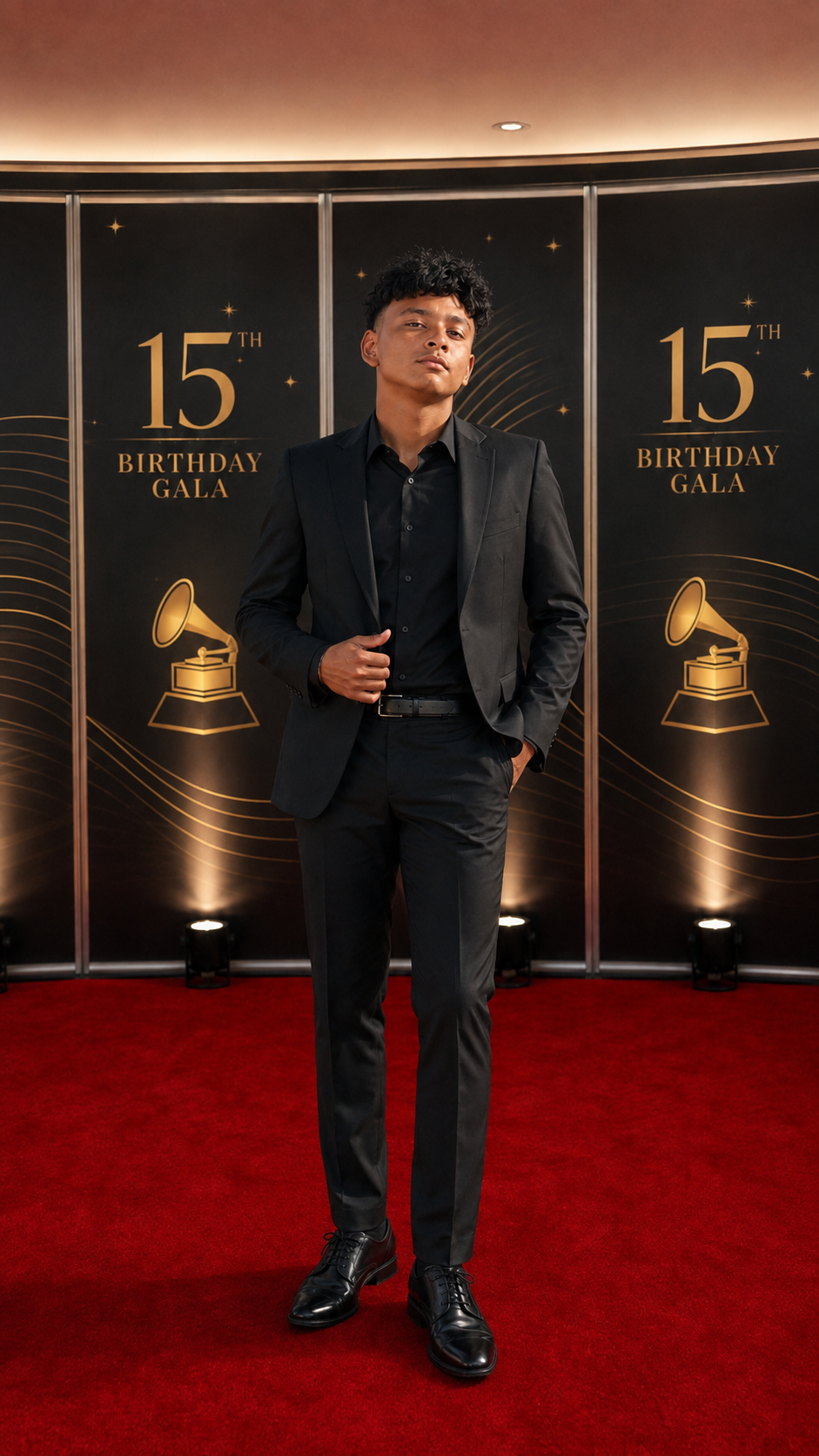 Aiser Antonio posando en una alfombra roja con estilo de gala